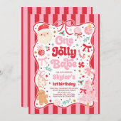 One Jolly Babe Christmas Coquette Bow 1st Birthday Einladung (Vorne/Hinten)
