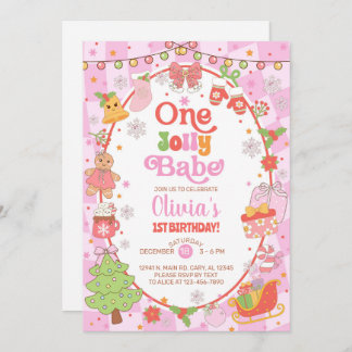 ONE jolly babe Christmas girl 1st birthday invite. Einladung