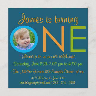 "ONE" Junge erste Geburtstagsparty Foto Einladunge Einladung