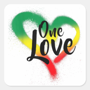 One Liebe One Heart Reggae Vibes Quadratischer Aufkleber