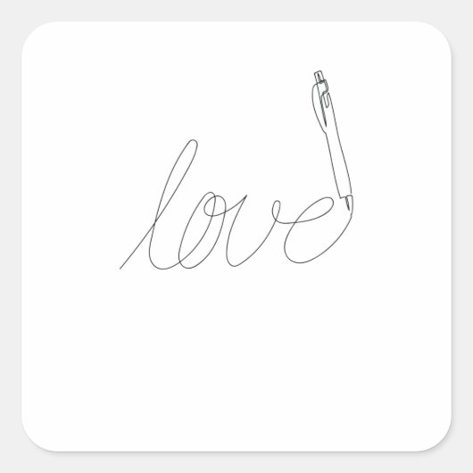 One Line Art Love gezeichnet mit Stift Quadratischer Aufkleber (Vorderseite)