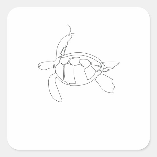 One Line Art Schildkröte gezeichnet Quadratischer Aufkleber (Vorderseite)