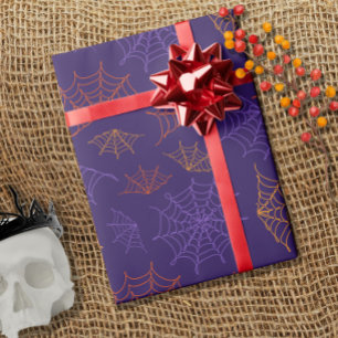 One Line Art Spiderwebs Muster Halloween Geschenkpapier