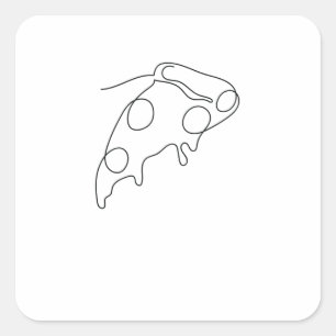One Line Art Stück Pizza gezeichnet mit Stift Quadratischer Aufkleber