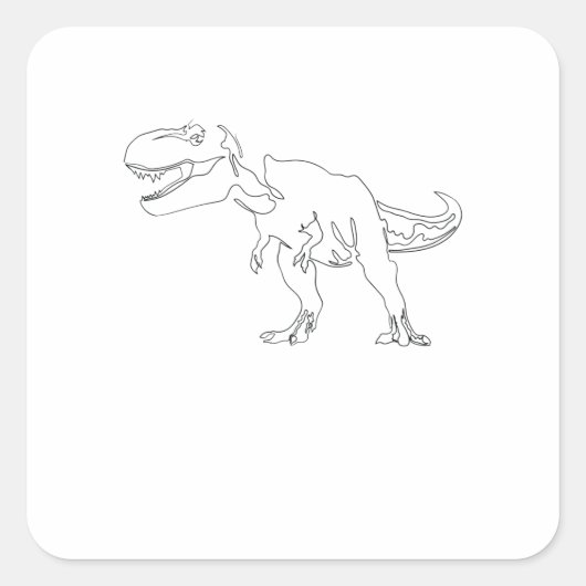One Line Drawing Dino T Rex Single Art Quadratischer Aufkleber (Vorderseite)