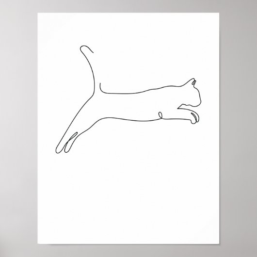 One Line Zeichnend Katze springt Single Art Poster (Vorne)