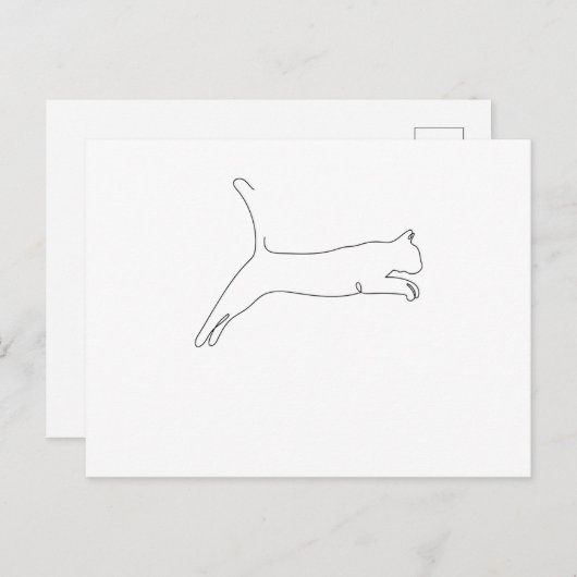 One Line Zeichnend Katze springt Single Art Postkarte (Vorne/Hinten)
