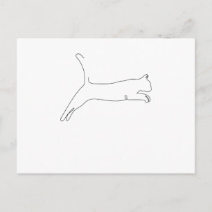 One Line Zeichnend Katze springt Single Art Postkarte