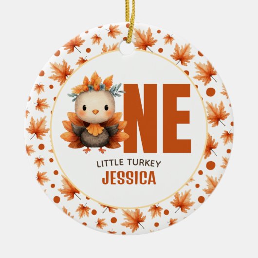 One Little Turkey Thanksgiving 1st Birthday Photo Keramik Ornament (Vorne)