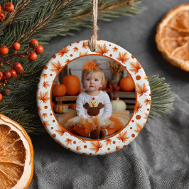 One Little Turkey Thanksgiving 1st Birthday Photo  Keramik Ornament