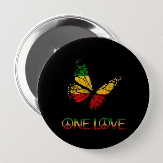 One Love Butterfly Rasta Reggae Peace Button (Vorne & Hinten)