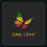 One Love Butterfly Rasta Reggae Peace Quadratischer Aufkleber<br><div class="desc">One Love Butterfly Rasta Reggae Peace</div>