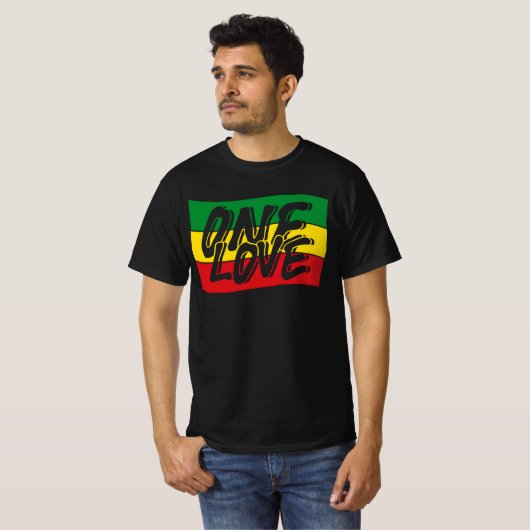 One Love Drapeau Reggae Rasta T-Shirt (Vorne ganz)