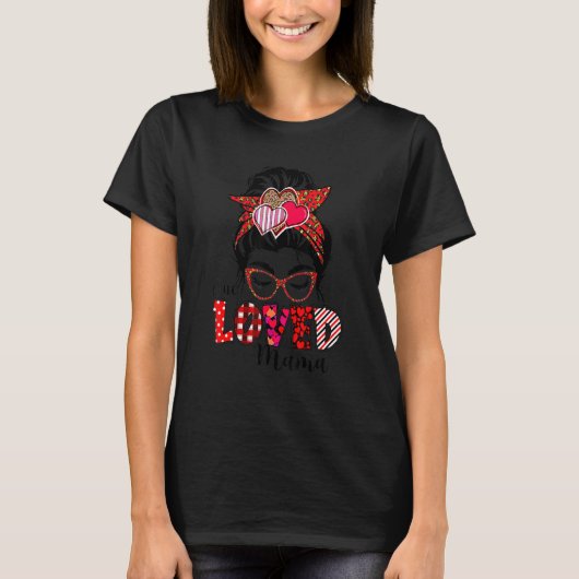 One Love Mama Messy Bun Buffalo Kariert Valentines T-Shirt (Vorderseite)