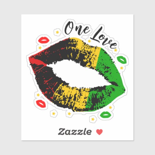 One Love Rasta Lipstick Kiss Aufkleber (Blatt)
