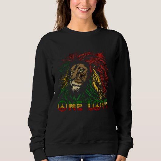 One Love Rasta Reggae Lion Of Judah Pride Rastafar Sweatshirt (Vorderseite)
