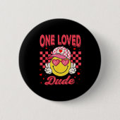One Loved Dude Checkered Heart Valentines Day Boys Button (Vorderseite)