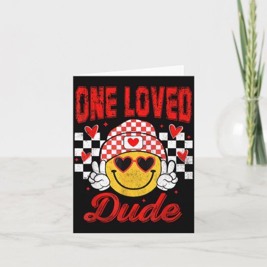 One Loved Dude Checkered Heart Valentines Day Boys Karte (Vorderseite)