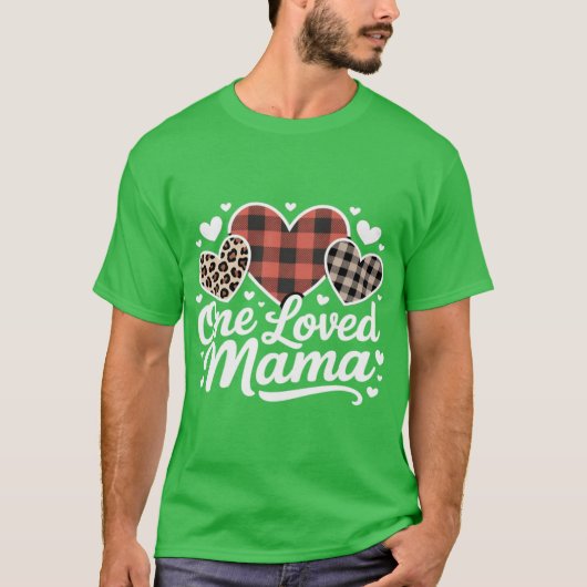 One Loved MAMA Cute Plaid Heart Family Valentine f T-Shirt (Vorderseite)