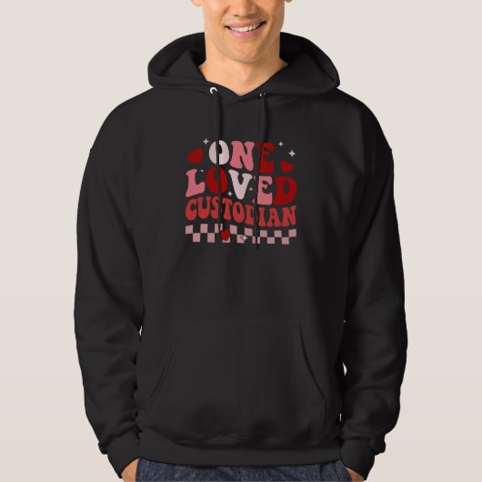 One Loved School Custodian Retro Groovy Valentines Hoodie (Vorderseite)