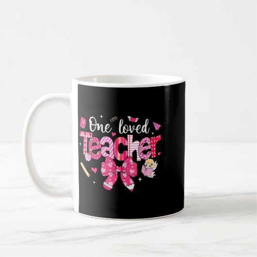 One Loved Teacher Coquette Bow Pencil Valentine Gi Kaffeetasse (Links)