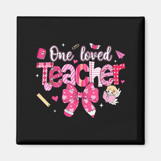 One Loved Teacher Coquette Bow Pencil Valentine Gi Magnet (Vorne)