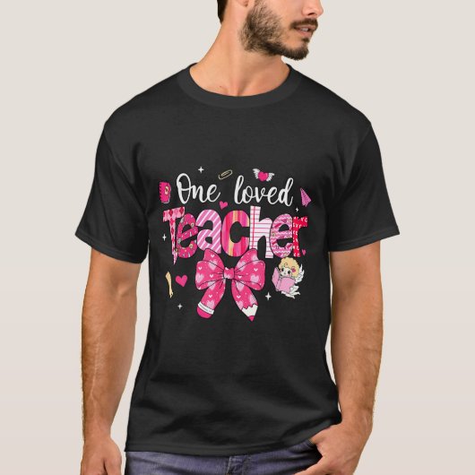 One Loved Teacher Coquette Bow Pencil Valentine Gi T-Shirt (Vorderseite)