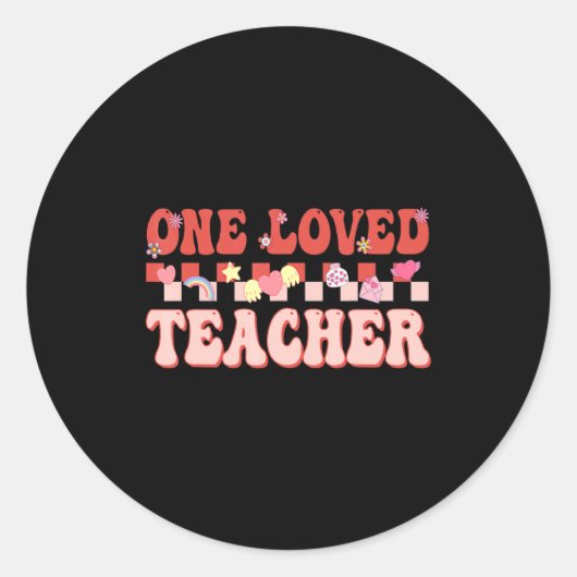 One Loved Teacher Happy Valentines Day Retro Groov Runder Aufkleber (Vorderseite)