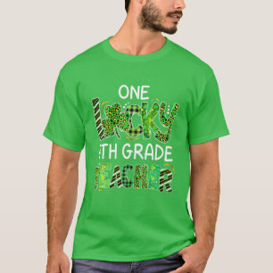 One Lucky 4th Grade Teacher Kleeblatt Kariert St. T-Shirt