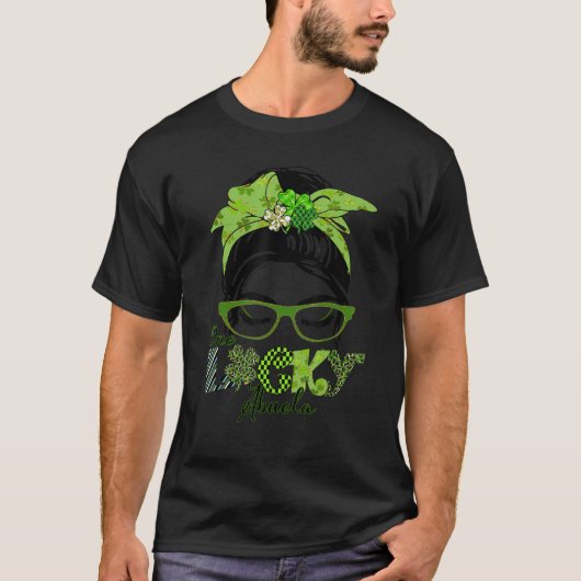 One Lucky Abuela Grandma Messy Bun Kleeblatt St Pa T-Shirt (Vorderseite)