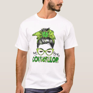 One Lucky Counselor Messy Bun St Patrick's Day T-Shirt
