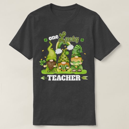 One Lucky Cute Teacher Leopard Gnomes Happy St Pat T-Shirt (Design vorne)