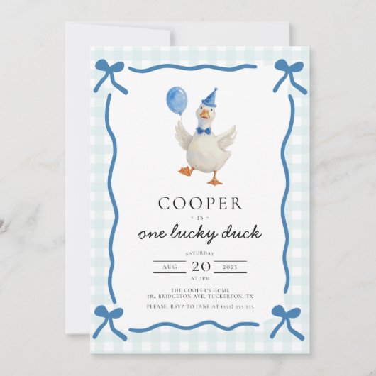 One Lucky Duck 1. Geburtstag Einladung (Vorderseite)
