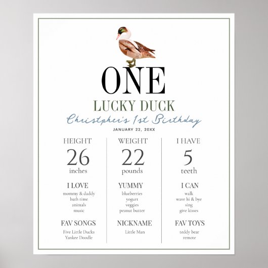 One Lucky Duck 1. Geburtstag Meilenstein Poster (Vorne)