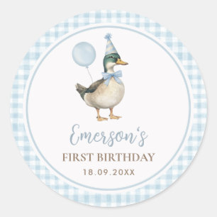 One Lucky Duck Baby Blue Balloon 1. Geburtstag Runder Aufkleber