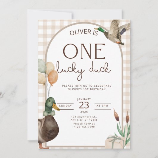One Lucky Duck Birthday Invitation Boys First Einladung (Vorderseite)