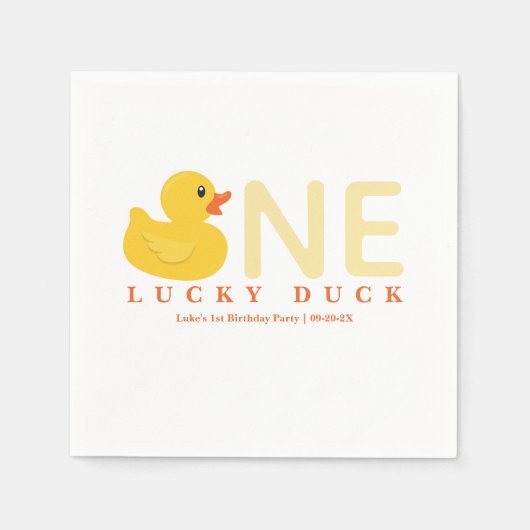 One Lucky Duck Birthday Napkins | Yellow Rubber Du Serviette (Vorderseite)