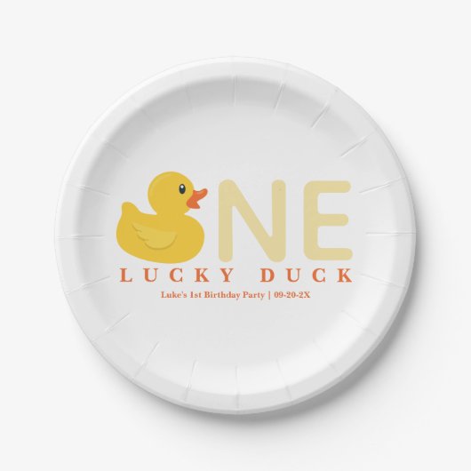 One Lucky Duck Birthday Teller | Gelber Gummi Duc (Vorderseite)