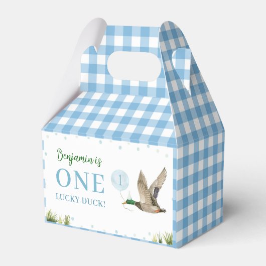 One Lucky Duck Boy Birthday Favor Box Geschenkschachtel (Rückseite)