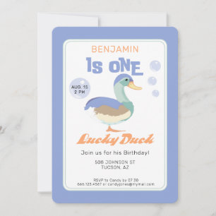 One Lucky Duck & Bubbles Erster Geburtstag Pastel Einladung
