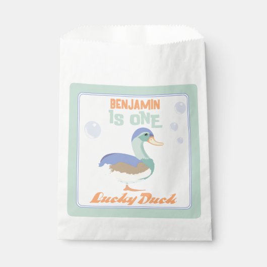 One Lucky Duck & Bubbles Erster Geburtstag Pastete Geschenktütchen (Vorderseite)