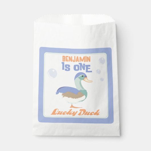 One Lucky Duck & Bubbles Erster Geburtstag Pastete Geschenktütchen (Vorderseite)