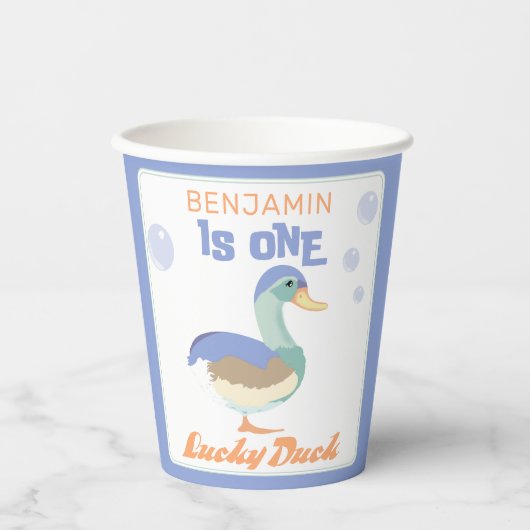 One Lucky Duck & Bubbles Erster Geburtstag Pastete Pappbecher (Vorderseite)