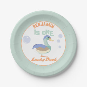 One Lucky Duck & Bubbles Erster Geburtstag Pastete Pappteller
