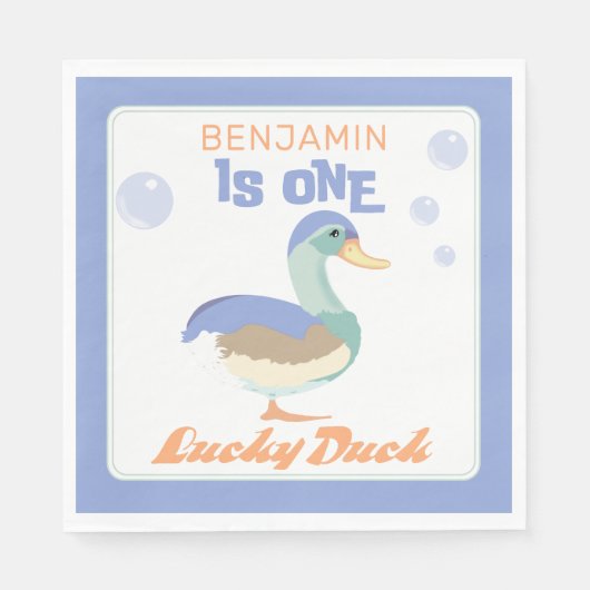 One Lucky Duck & Bubbles Erster Geburtstag Pastete Serviette (Vorderseite)