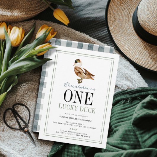 One Lucky Duck Classic Boy 1. Geburtstag Einladung