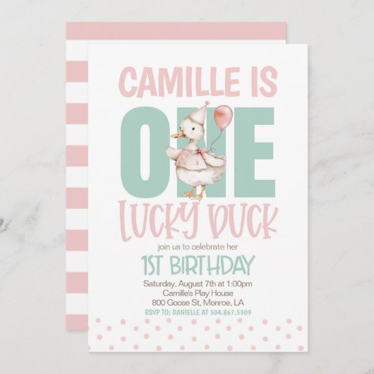 ONE Lucky Duck First Birthday Einladung (Vorne/Hinten)