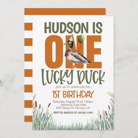 ONE Lucky Duck First Birthday Einladung (Vorne/Hinten)