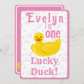One Lucky Duck First Birthday Invitation Einladung (Vorne/Hinten)