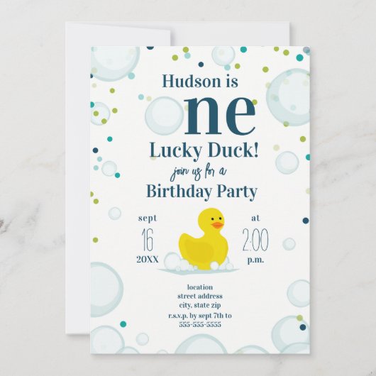One Lucky Duck First Birthday Party Einladung (Vorderseite)